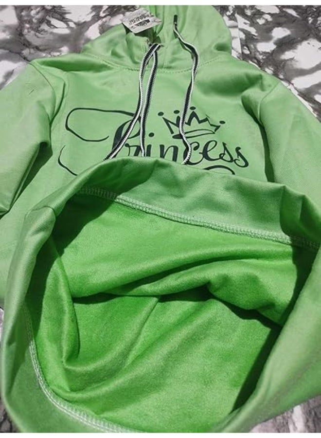 Girls pajama Set Wide Leg - Long Sleeves - Hoodie - Padded Inside - Green - Image 4